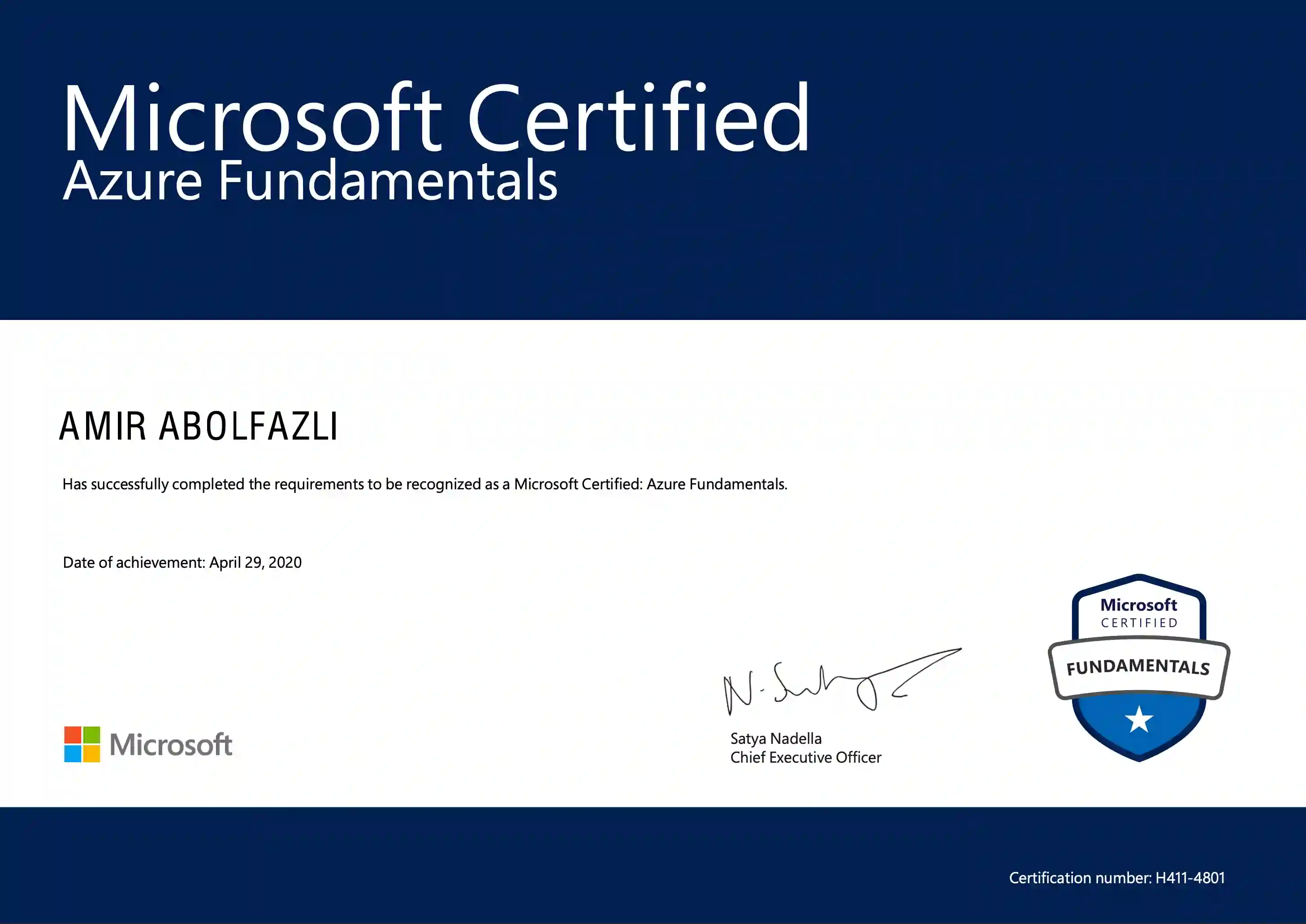 Microsoft Certified Azure Fundamentals badge