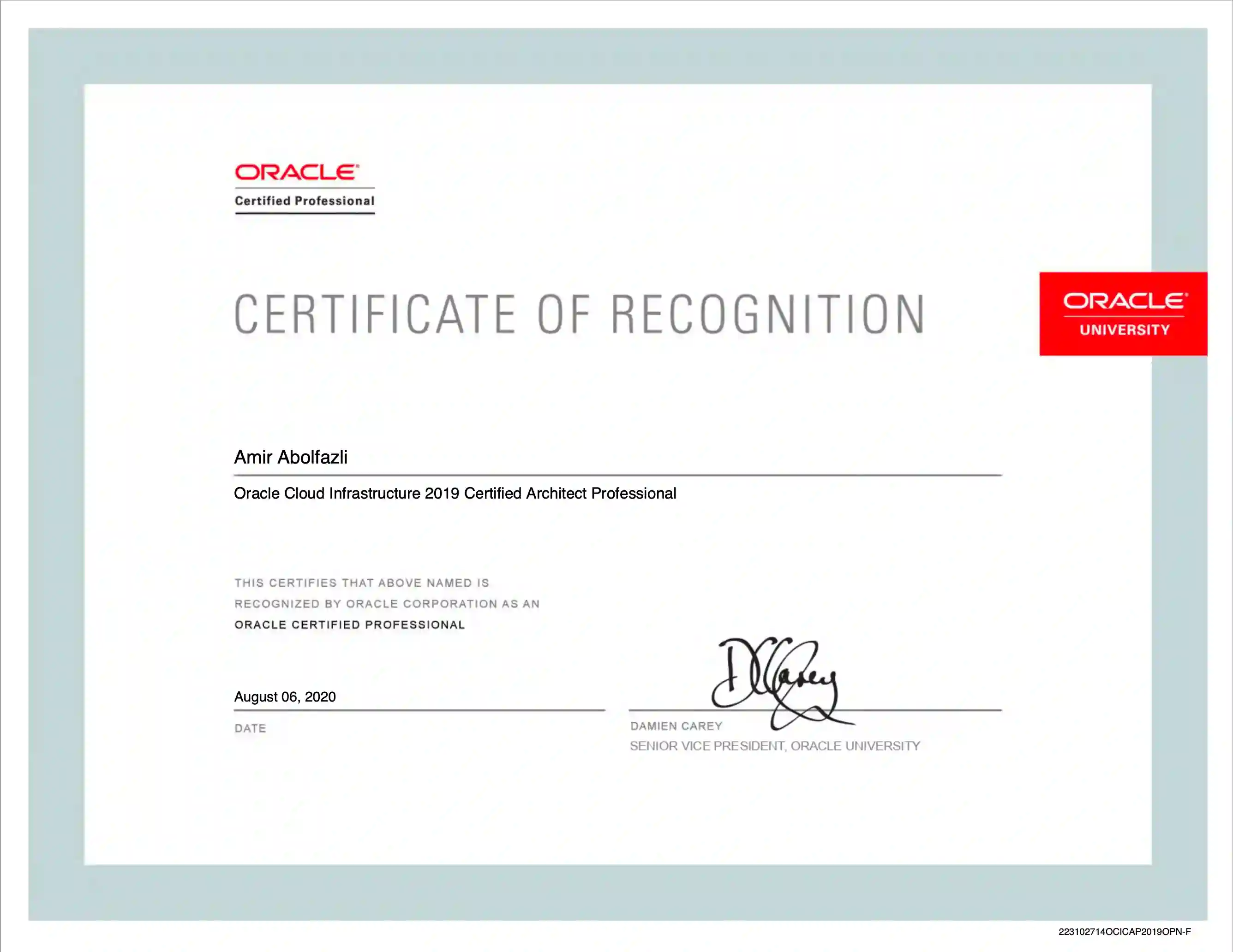 Oracle Cloud Infrastructure Certified Architect Professional badge